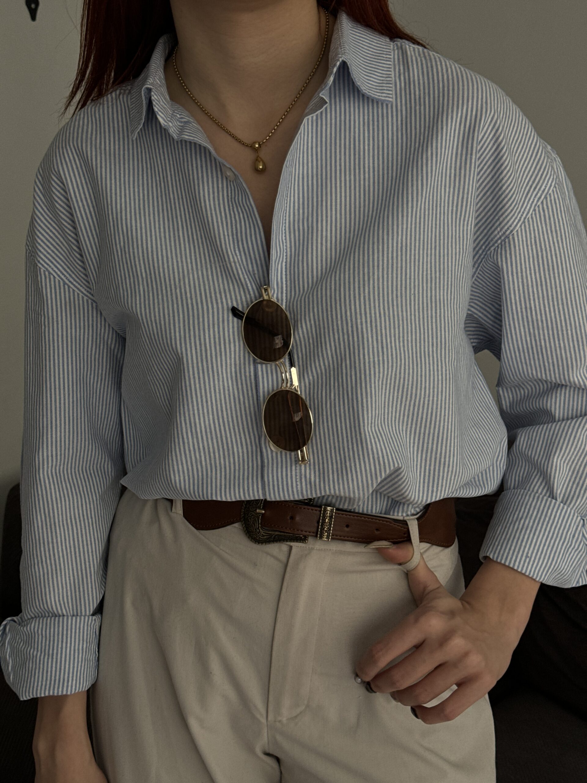 شومیز راه راه سفیدابی - Image 3